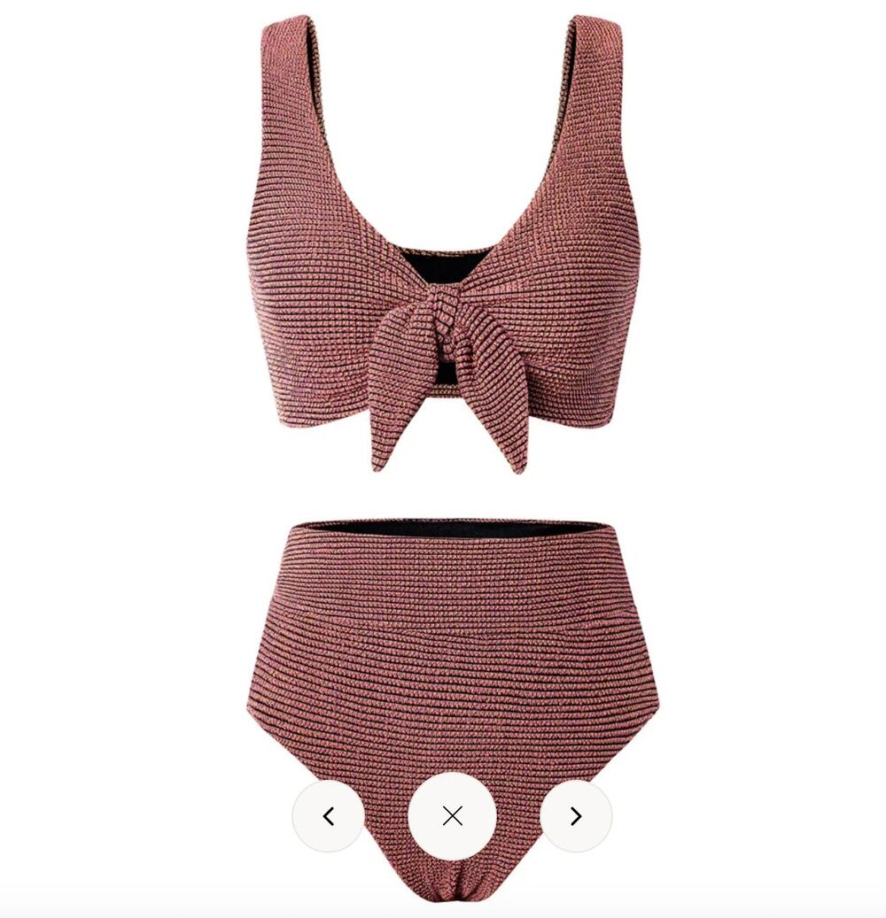 Hanna Nikole Womens Large High Waisted Bikini 2 Piece Textured Tie Knot Swimsuit